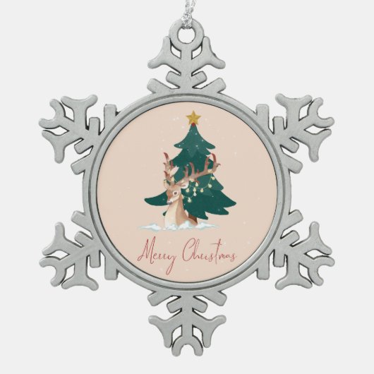 Christmas deer スノーフレークピューターオーナメント (正面)
