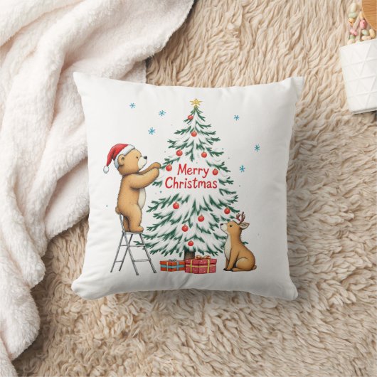 Christmas deer and bear クッション (ブランケット)