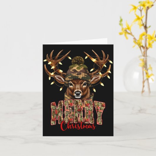 Christmas Deer Camouflage Hunting Camo Reindeer &a カード (黄色い花)