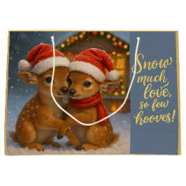 Christmas Deer Couple under Cozy Cabin Lights ラージペーパーバッグ