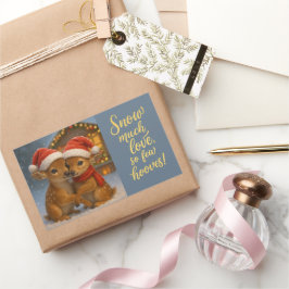 Christmas Deer Couple under Cozy Cabin Lights 長方形シール