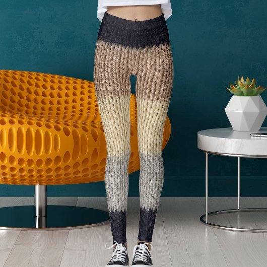 Christmas Deer Embroidery Wool Graphic Stripe Knit レギンス