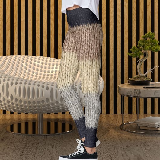 Christmas Deer Embroidery Wool Graphic Stripe Knit レギンス