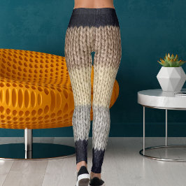 Christmas Deer Embroidery Wool Graphic Stripe Knit レギンス