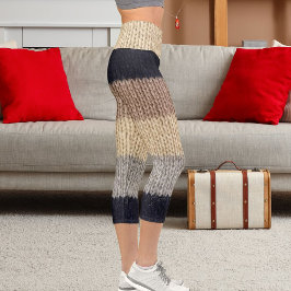 Christmas Deer Graphic Embroidery Wool Stripe Knit カプリレギンス