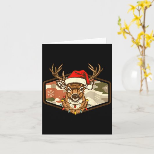 Christmas Deer Hunting Old School Camo, Xmas Hunti カード (黄色い花)