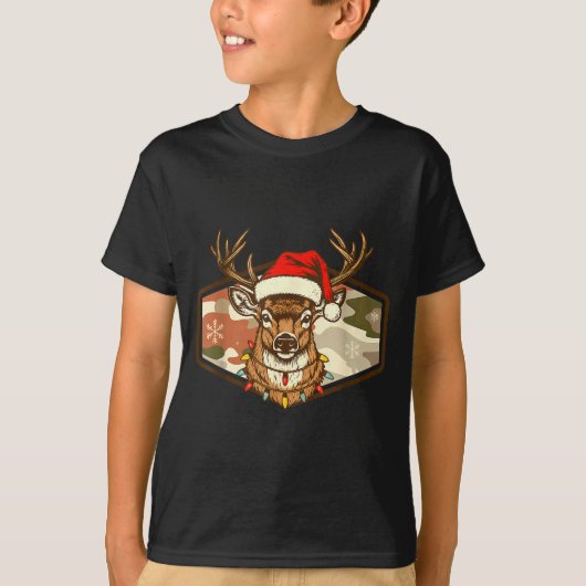 Christmas Deer Hunting Old School Camo, Xmas Hunti Tシャツ (正面)