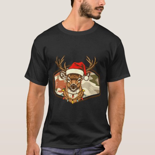 Christmas Deer Hunting Old School Camo, Xmas Hunti Tシャツ (正面)