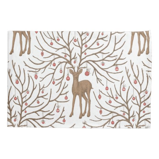 Christmas deer on white 枕カバー (裏面-左)