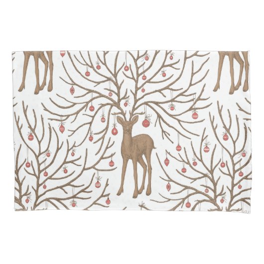 Christmas deer on white 枕カバー (正面左)