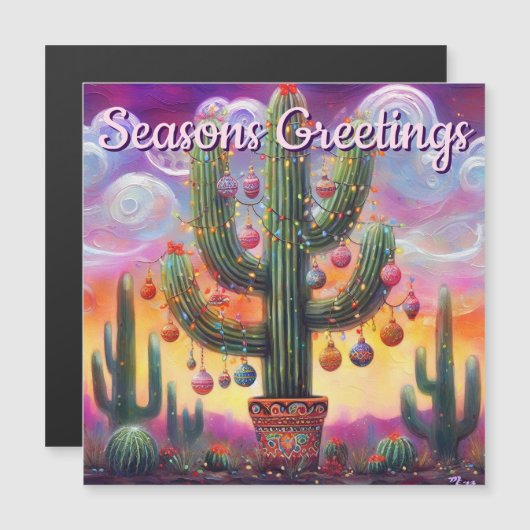 Christmas Desert Saguaro Cactus Magnetic Card (正面/裏面)