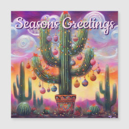Christmas Desert Saguaro Cactus Magnetic Card