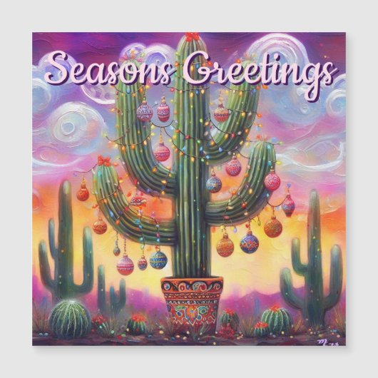 Christmas Desert Saguaro Cactus Magnetic Card (正面)