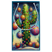 Christmas Desert Southwest Saguaro Cactus Seasonal スモールペーパーバッグ (裏面)