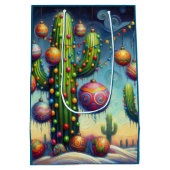 Christmas Desert Southwest Saguaro Cactus Seasonal ミディアムペーパーバッグ (裏面)