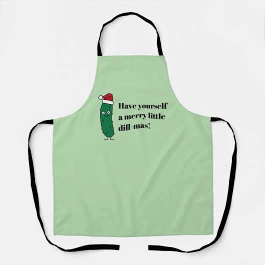 Christmas Dill Pickle wearing a Santa Hat エプロン (正面)