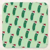 Christmas Dill Pickle wearing a Santa Hat スクエアペーパーコースター (正面)