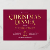 Christmas Dinner Elegant Red 箔招待状 (正面)