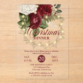 Christmas Dinner - Floral Grapevine Lighted Wreath アクリル招待状 (正面)