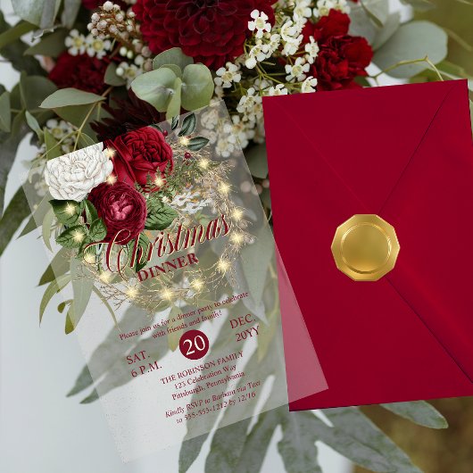 Christmas Dinner - Floral Grapevine Lighted Wreath アクリル招待状