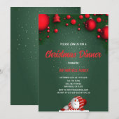 Christmas Dinner green Pine Red Berry  招待状 (正面/裏面)