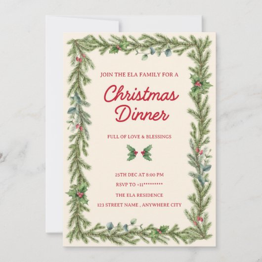 Christmas Dinner Invitation card 招待状 (正面)