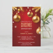 Christmas dinner party gold and red baubles 招待状 (スタンド正面)