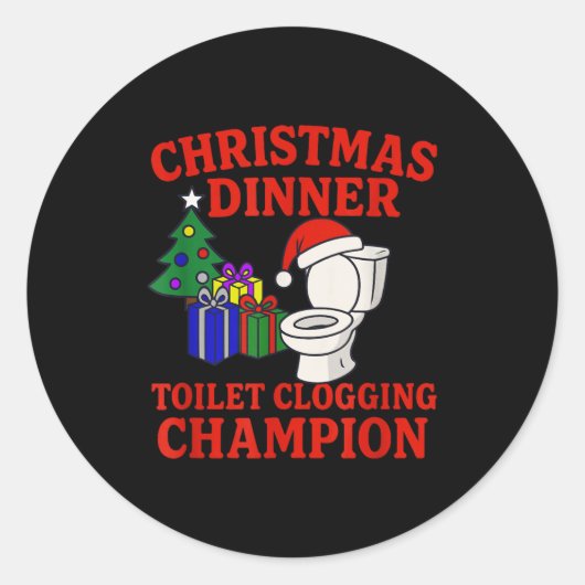 Christmas Dinner Toilet Clogging Chamon _ Funny Ch ラウンドシール (正面)