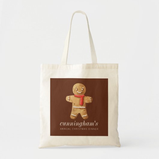 Christmas Dinner Watercolor Gingerbread Man トートバッグ (正面)