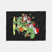 Christmas, Dino, Ugly Xmas, Trex Dinosaur, Gnome  フリースブランケット (正面(横))