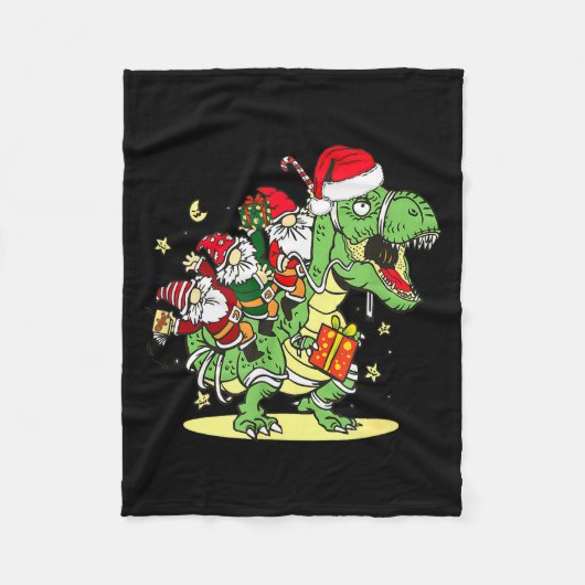 Christmas, Dino, Ugly Xmas, Trex Dinosaur, Gnome  フリースブランケット (正面)