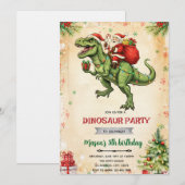 Christmas dinosaur and santa invitation 招待状 (正面/裏面)