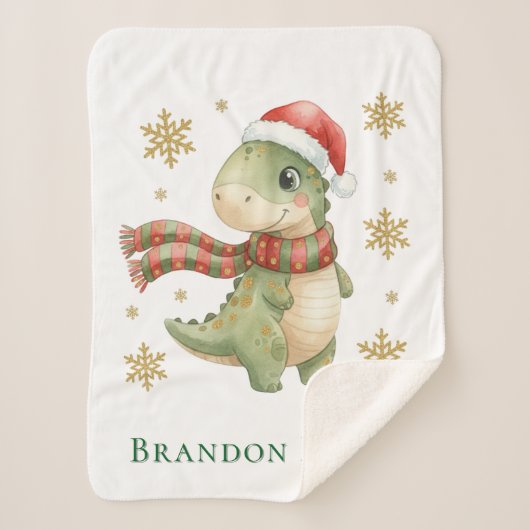 Christmas Dinosaur Baby Shower Gift Small シェルパブランケット (正面)
