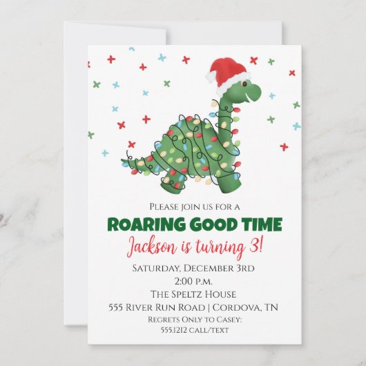 Christmas Dinosaur Birthday Invitation 招待状 (正面)