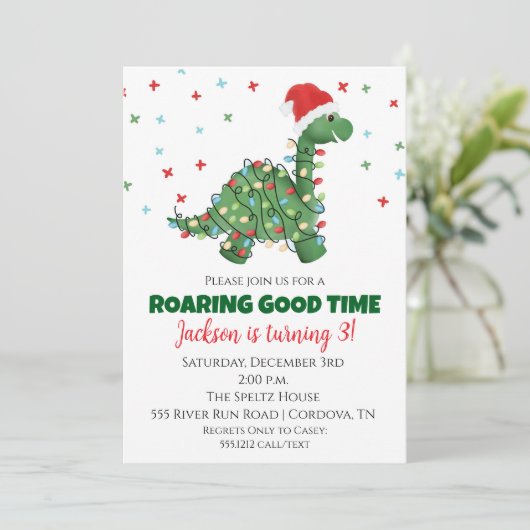 Christmas Dinosaur Birthday Invitation 招待状 (スタンド正面)