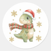 Christmas Dinosaur Birthday Party ラウンドシール (正面)