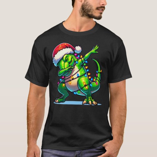 Christmas Dinosaur Boys Dabbing T Rex Santa Xmas F Tシャツ (正面)