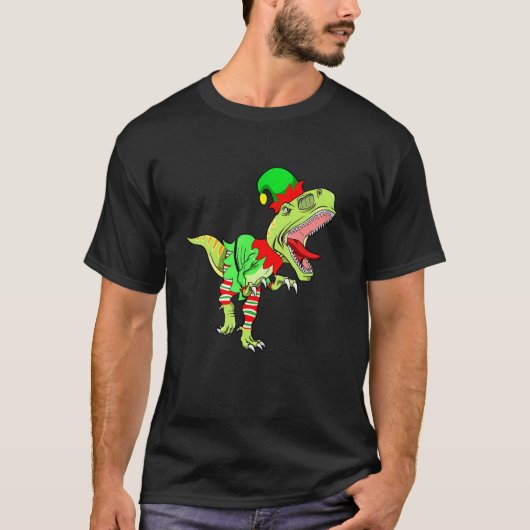 Christmas Dinosaur Elf Boys Kids Teens Xmas  Men Tシャツ (正面)