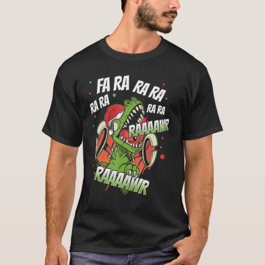 Christmas Dinosaur Fa Ra Ra Ra Rawr Rex  Xmas Boys Tシャツ (正面)