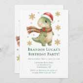 Christmas Dinosaur Kids Birthday Party 招待状 (正面/裏面)