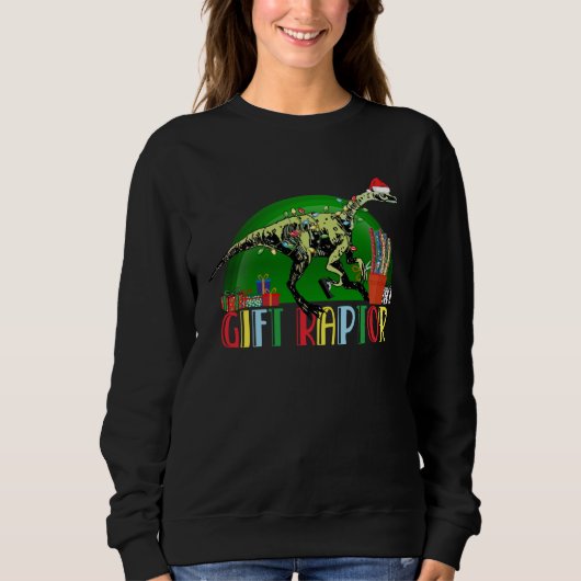 Christmas Dinosaur  Raptor スウェットシャツ (正面)