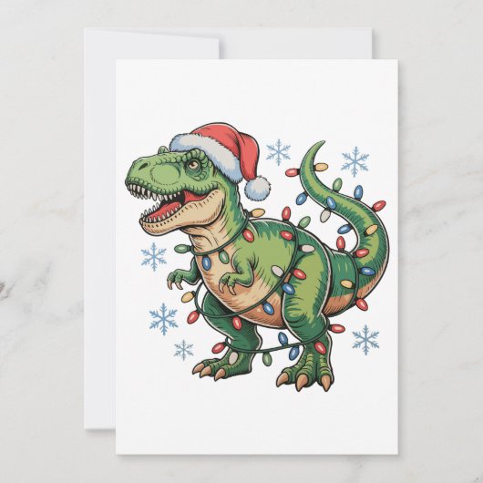 Christmas Dinosaur T Rex Merry Xmas Lights Santa シーズンカード (正面)