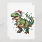 Christmas Dinosaur T Rex Merry Xmas Lights Santa シーズンカード (正面/裏面)