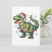 Christmas Dinosaur T Rex Merry Xmas Lights Santa シーズンカード (スタンド正面)