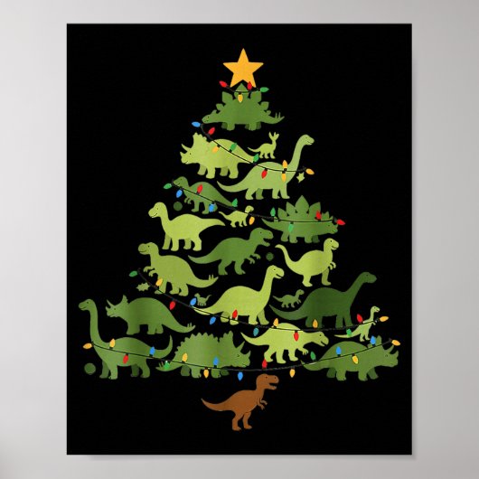 Christmas Dinosaur Tree Rex Pajamas Men Boys Kids ポスター (正面)