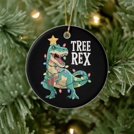 Christmas Dinosaur Tree Rex Pajamas Xmas Lights  セラミックオーナメント (ツリー)