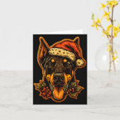 Christmas Doberman Dog With Santa Hat Gingerbread  カード (黄色い花)