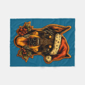 Christmas Doberman Dog With Santa Hat Gingerbread  フリースブランケット (正面(横))