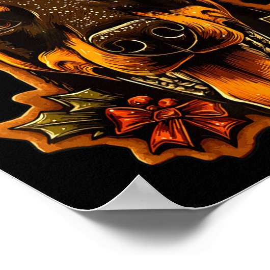 Christmas Doberman Dog With Santa Hat Gingerbread  ポスター (角)