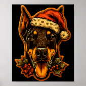 Christmas Doberman Dog With Santa Hat Gingerbread  ポスター (正面)